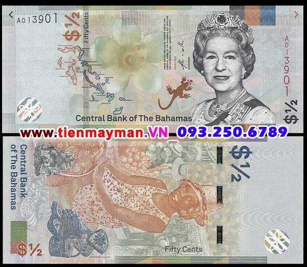 Tiền giấy Bahamas 1/2 Dollar ( 50 Cents ) 2019 UNC
