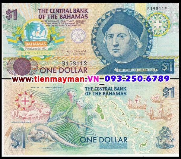 Tiền giấy Bahamas 1 Dollar 1992 UNC