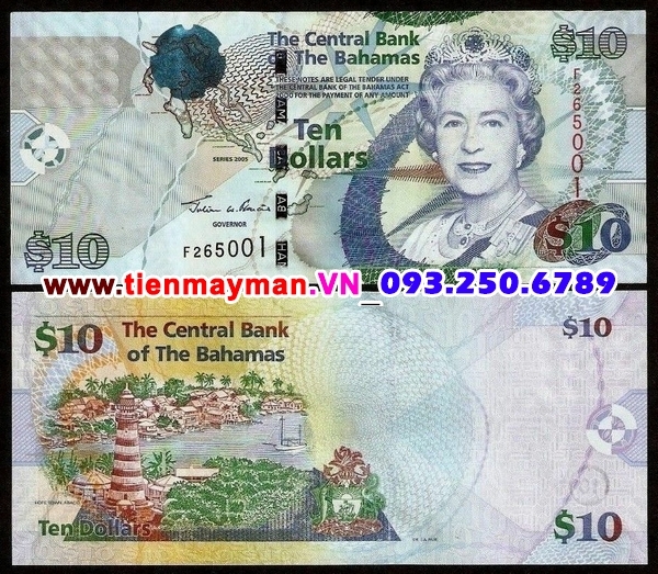 Tiền giấy Bahamas 10 Dollar 2005 UNC