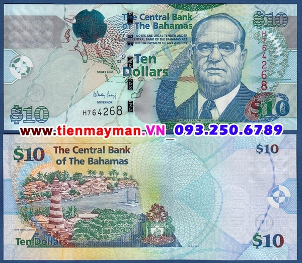 Tiền giấy Bahamas 10 Dollar 2009 UNC