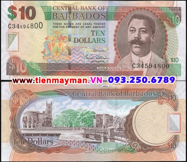 Tiền giấy Barbados 10 Dollar 2007 UNC