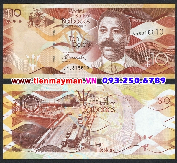 Tiền giấy Barbados 10 Dollar 2013 UNC