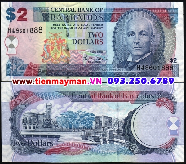 Tiền giấy Barbados 2 Dollar 2007 UNC