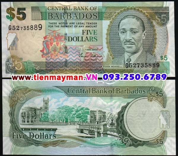 Tiền giấy Barbados 5 Dollar 2007 UNC