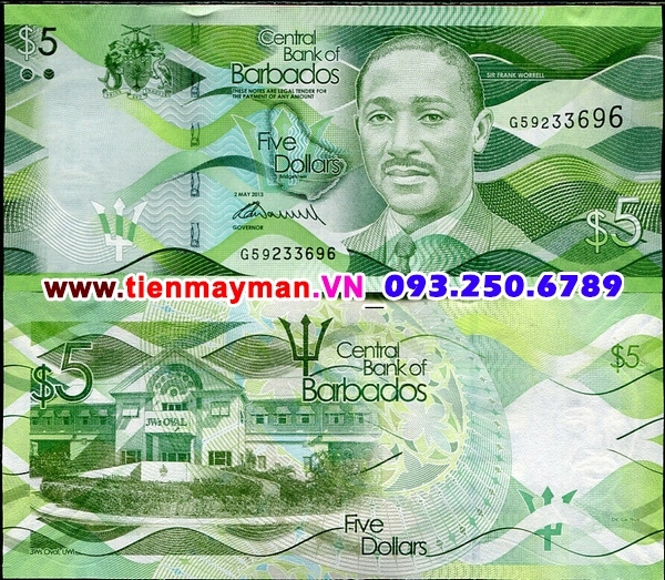 Tiền giấy Barbados 5 Dollar 2013 UNC