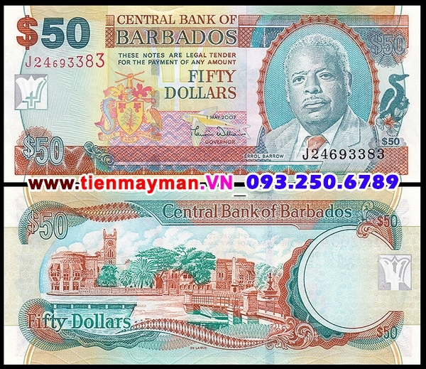 Tiền giấy Barbados 50 Dollar 2007 UNC