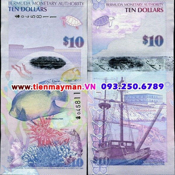 Tiền giấy Bermuda 10 Dollar 2009 UNC Hybrid