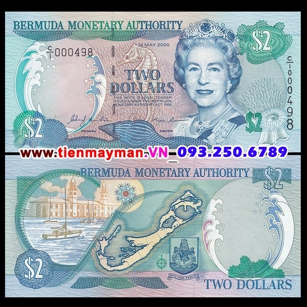 Tiền giấy Bermuda 2 Dollars 2000 UNC