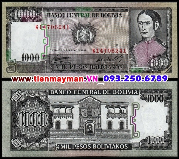 Tiền giấy Bolivia 1000 Bolivianos 1982 UNC