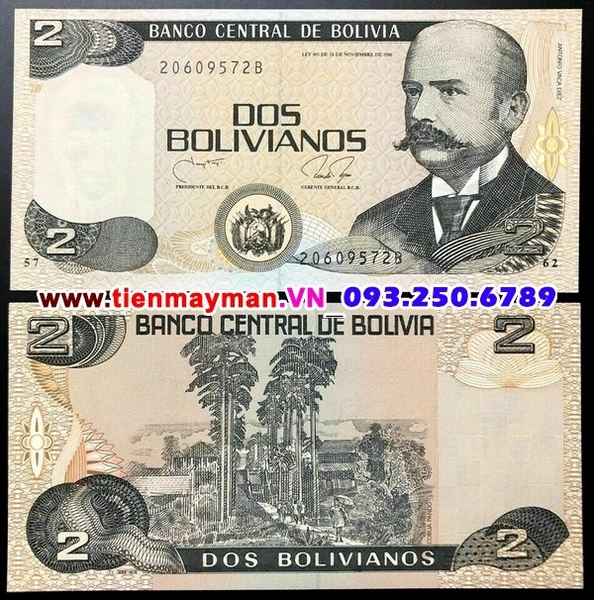 Tiền giấy Bolivia 2 Bolivianos 1986 UNC