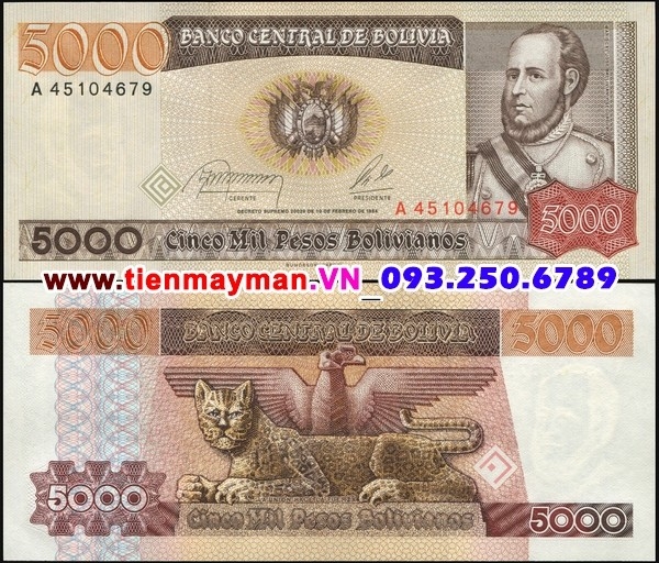 Tiền giấy Bolivia 5000 Bolivianos 1984 UNC