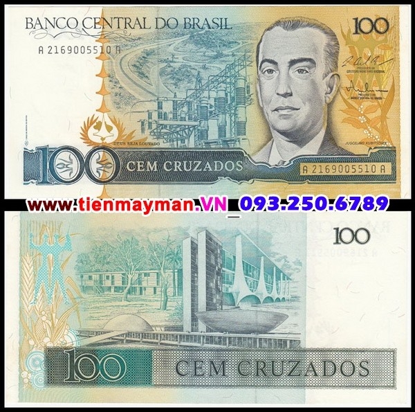 Tiền giấy Brazil 100 Cruzados 1989 UNC