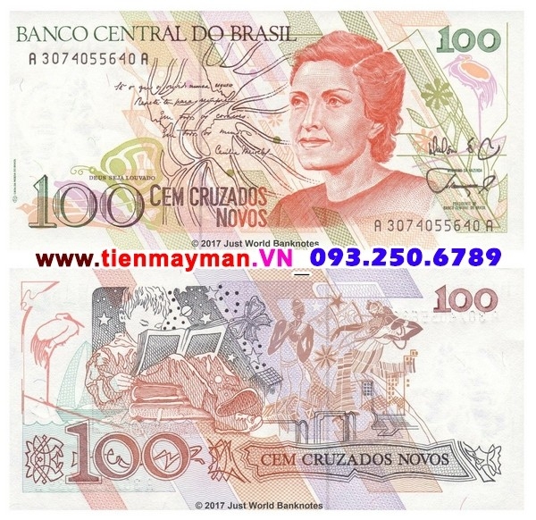 Tiền giấy Brazil 100 Cruzados novos 1989 UNC