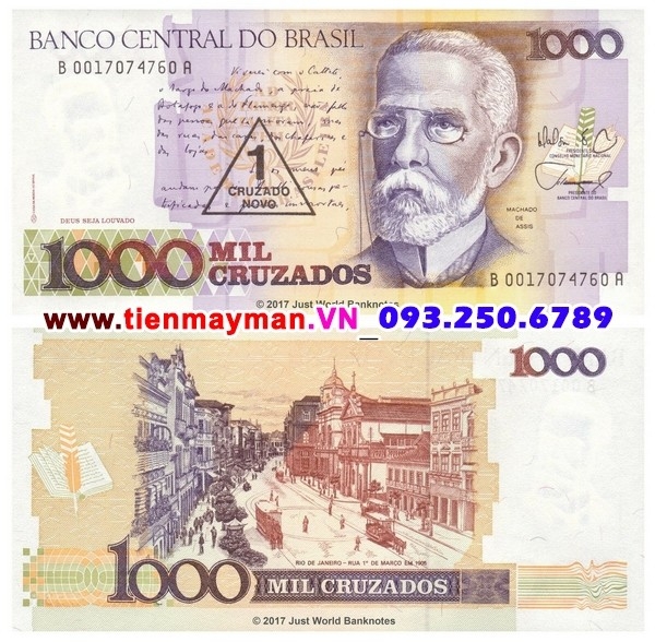 Tiền giấy Brazil 1000 Cruzados 1989 UNC