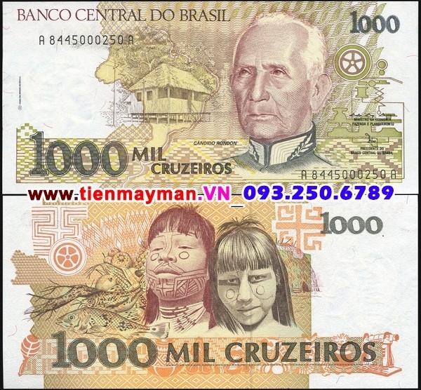 Tiền giấy Brazil 1000 Cruzeiros 1991 UNC