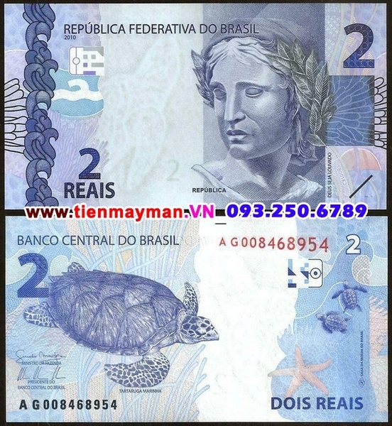 Tiền giấy Brazil 2 Reais 2013 UNC