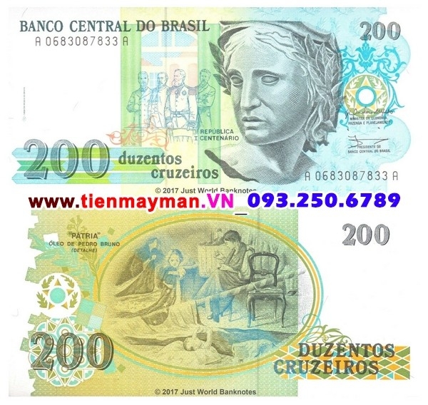 Tiền giấy Brazil 200 Cruzeiros 1990 UNCư