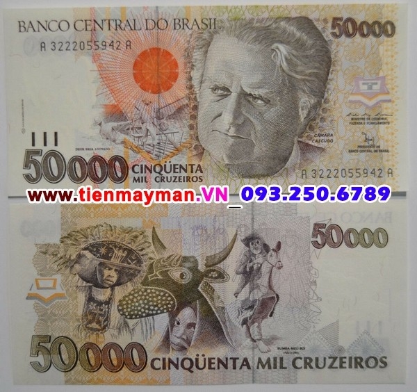 Tiền giấy Brazil 50000 Cruzeiros 1992 UNC