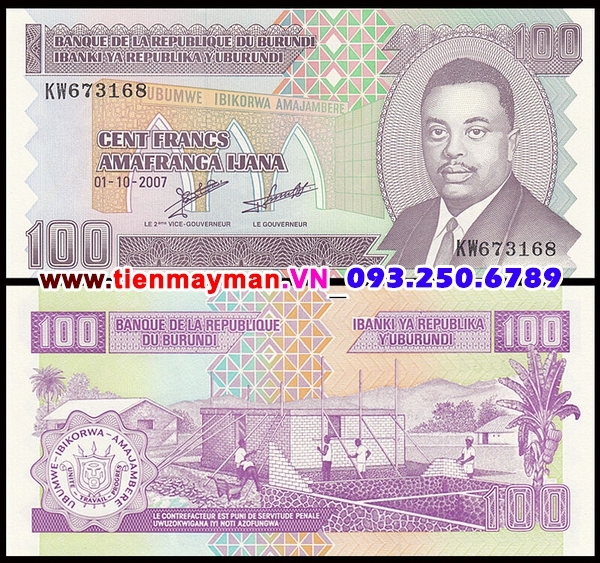 Tiền giấy Burundi 100 Francs 2011 UNC