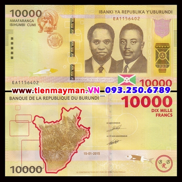 Tiền giấy Burundi 10000 Francs 2015 UNC