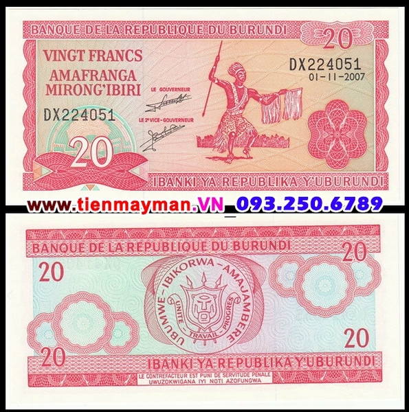 Tiền giấy Burundi 20 Francs 2005 UNC