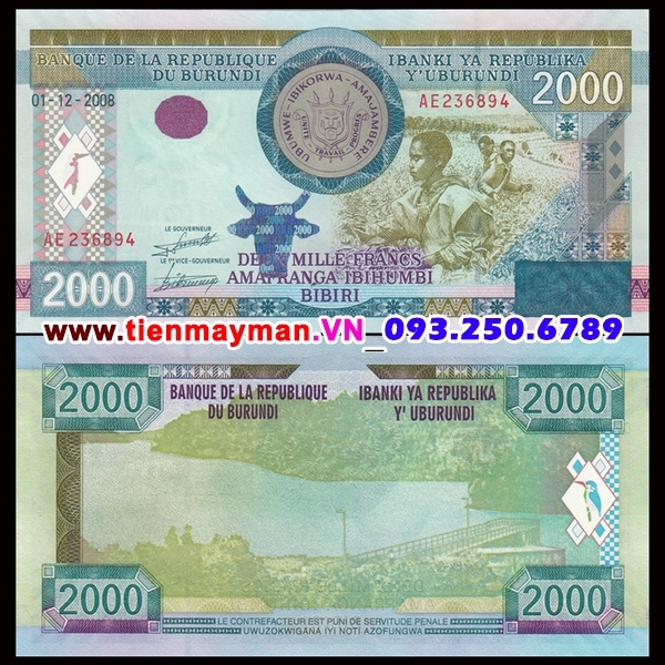 Tiền giấy Burundi 2000 Francs 2008 UNC