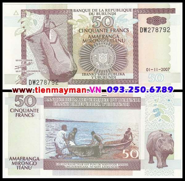 Tiền giấy Burundi 50 Francs 2007 UNC