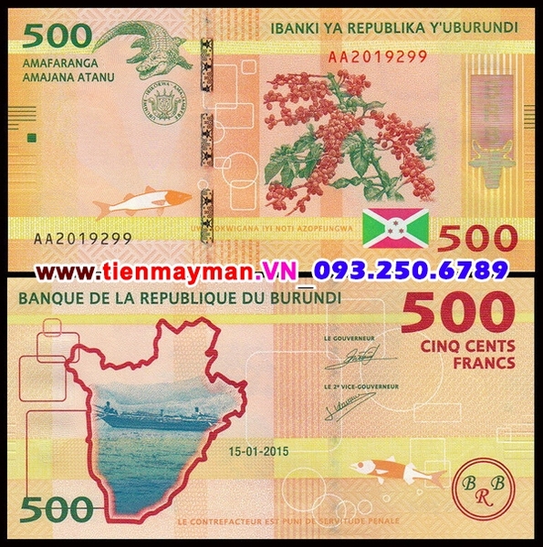 Tiền giấy Burundi 500 Francs 2015 UNC
