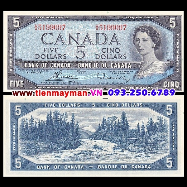 Tiền giấy Canada 5 dollar 1954 UNC