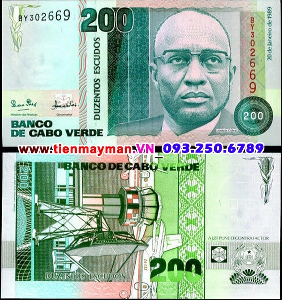 Tiền giấy Cape Verde 200 escudos 1989 UNC