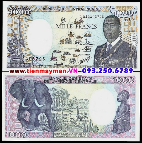 Tiền giấy Central African Republic 1000 Francs 1990 UNC