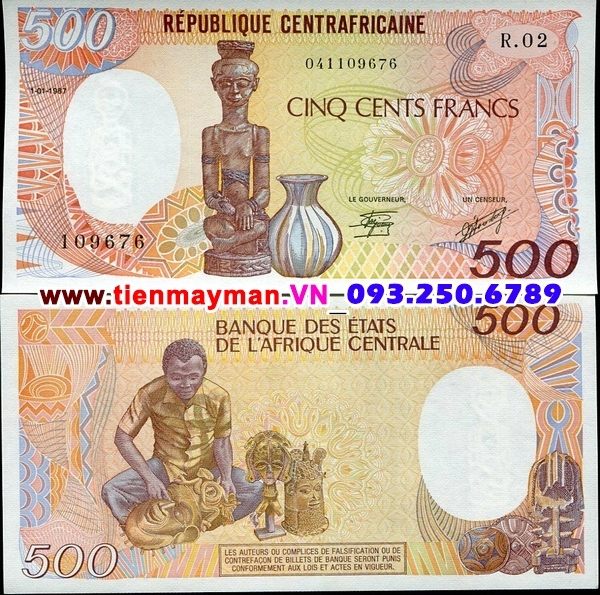 Tiền giấy Central African Republic 500 Francs 1987 UNC