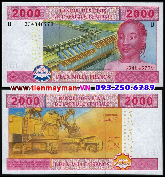 Tiền giấy Central African States 2000 Francs 2002 UNC