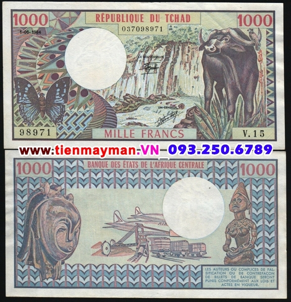 Tiền giấy Chad 1000 Francs 1980 UNC