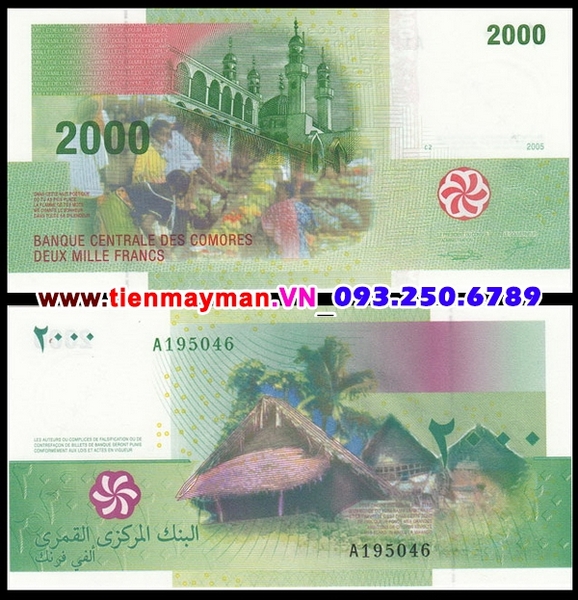 Tiền giấy Comoros 2000 Francs 2005 UNC