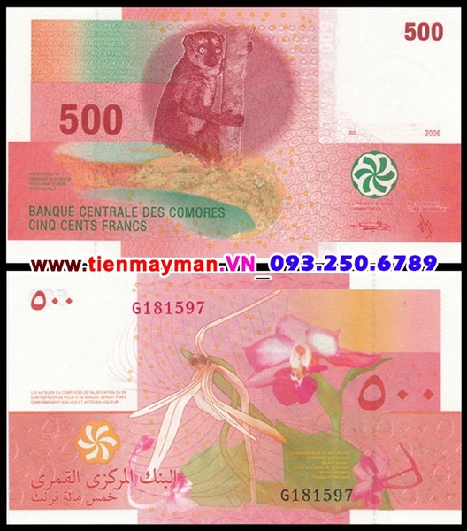 Tiền giấy Comoros 500 Francs 2006 UNC