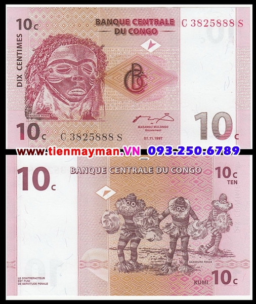 Tiền giấy Congo 10 Cents 1997 UNC