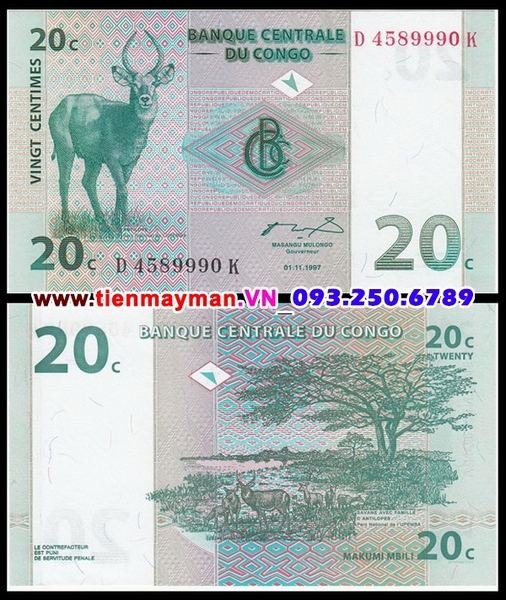Tiền giấy Congo 20 Cents 1997 UNC