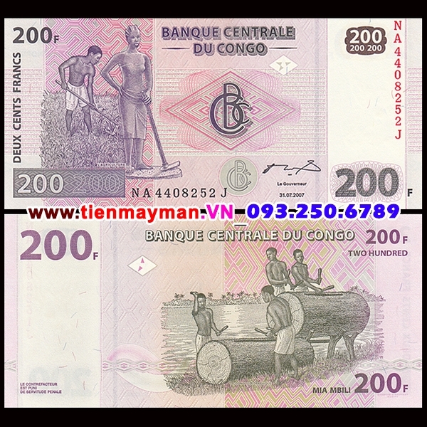 Tiền giấy Congo 200 Francs 2007 UNC