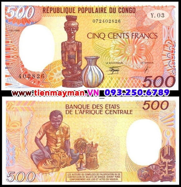 Tiền giấy Congo 500 Francs 1990 UNC