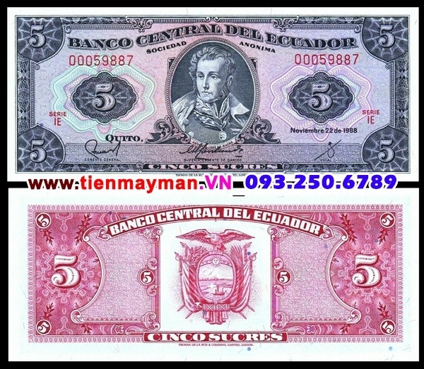 Tiền giấy Ecuador 5 Sucres 1988 UNC