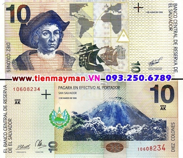 Tiền giấy El Salvador 10 Colones 1998 UNC