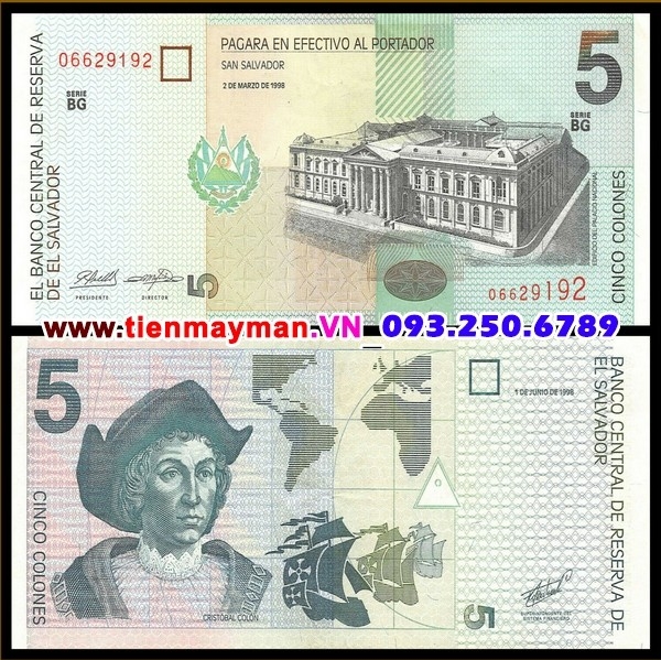 Tiền giấy El Salvador 5 Colones 1998 UNC