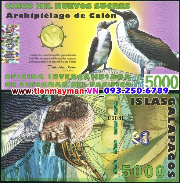 Tiền giấy Galapagos Islands 5000 Sucres 2011 UNC polymer