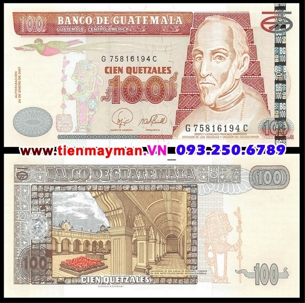 Tiền giấy Guatemala 100 Quetzales 2007 UNC