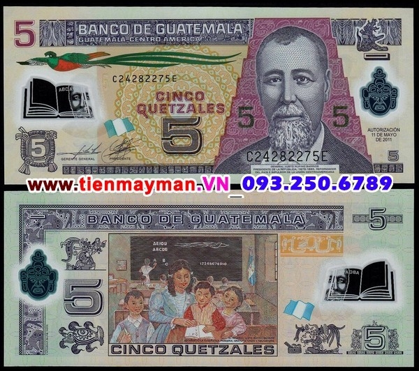 Tiền giấy Guatemala 5 Quetzales 2011 UNC polymer