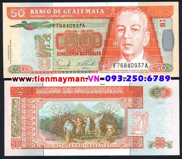 Tiền giấy Guatemala 50 Quetzales 2006 UNC