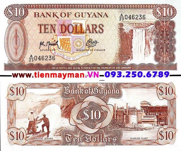 Tiền giấy Guyana 10 dollar 1992 UNC