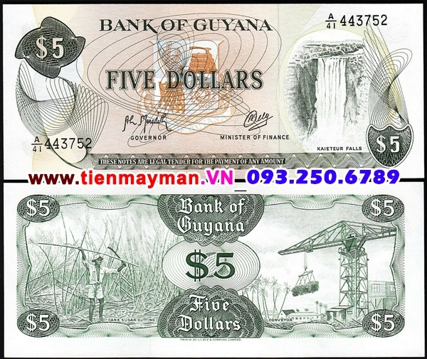 Tiền giấy Guyana 5 dollars 1992 UNC