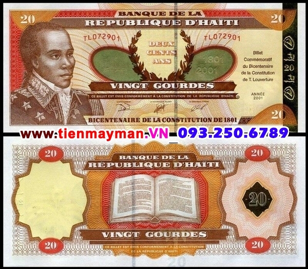 Tiền giấy Haiti 20 Gourdes 2001 UNC mạ vàng
